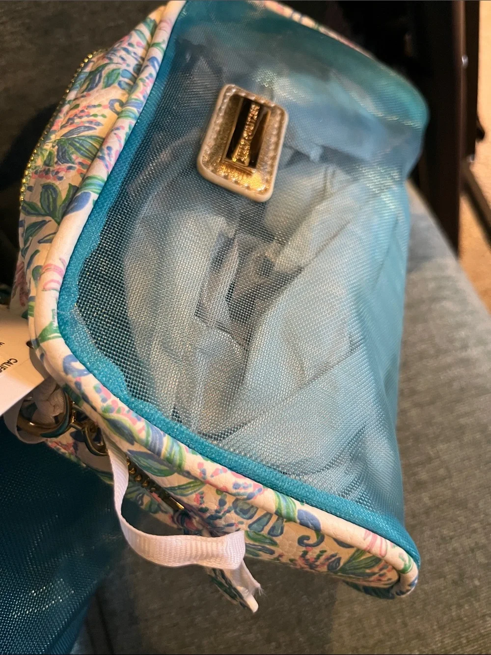 Lilly Pulitzer Turquoise Mesh Cosmetic Pouch with Floral Trim Set of 2 - NWT